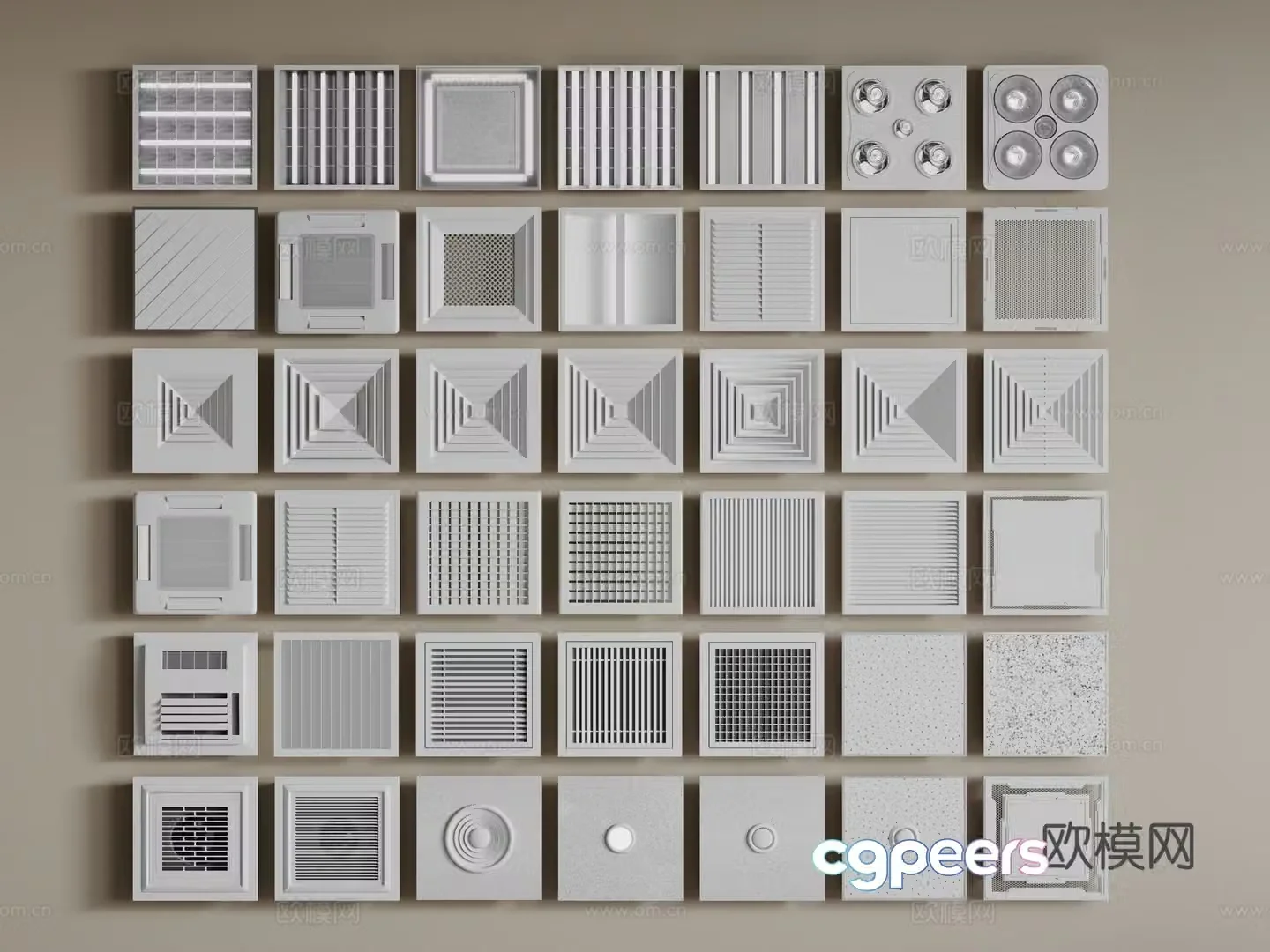Modern aluminum buckle ceiling mineral wool board ceiling surface lamp air outlet 3D model