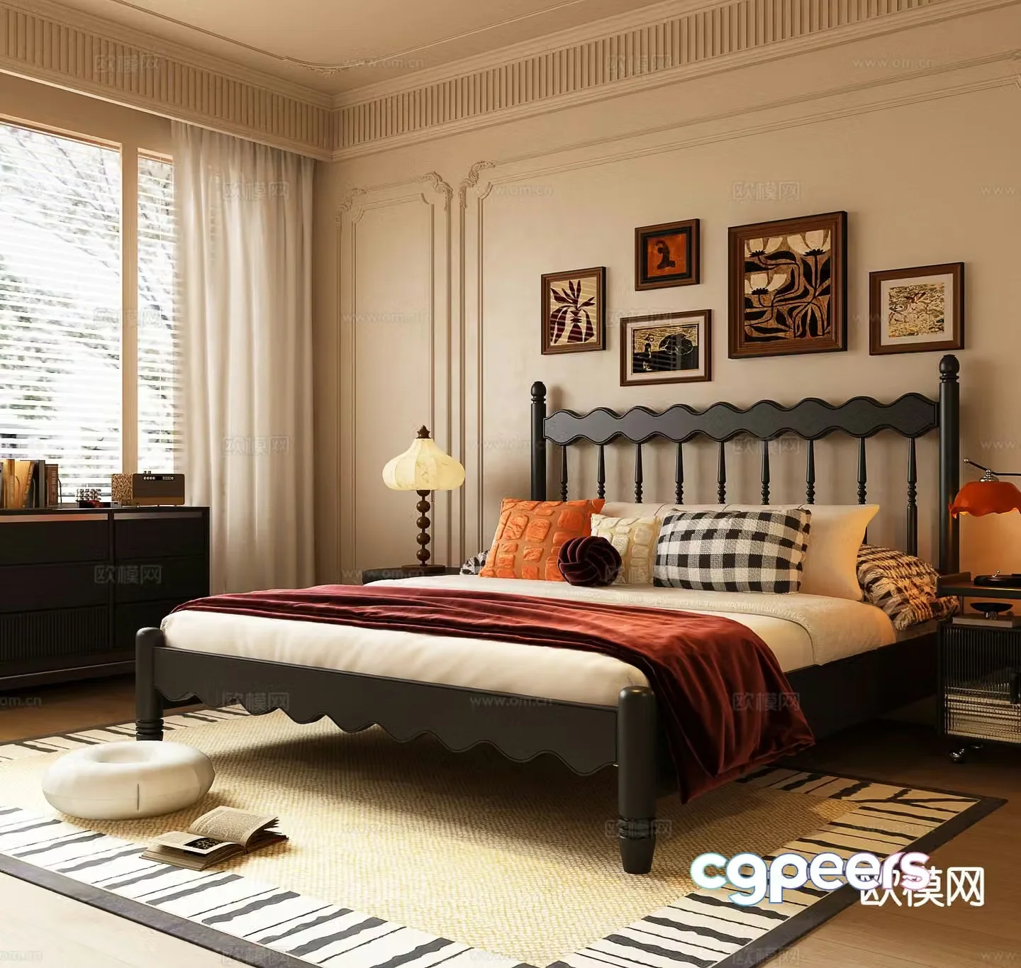 Medieval style double bed 3d model