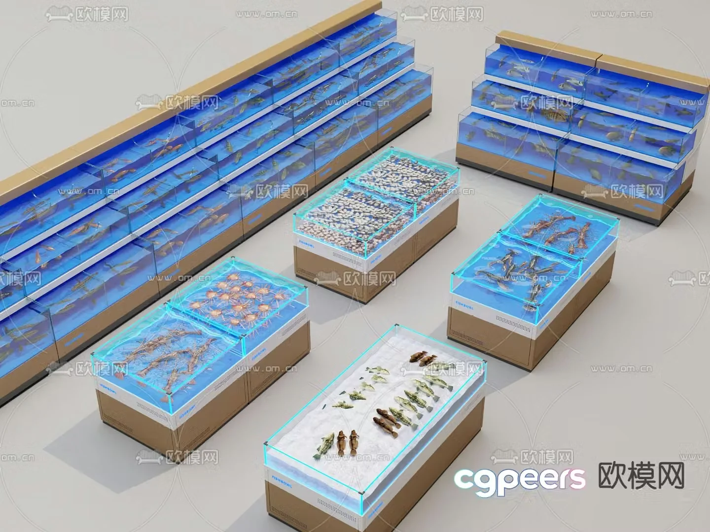 Supermarket seafood cabinet fresh food display cabinet 3D model