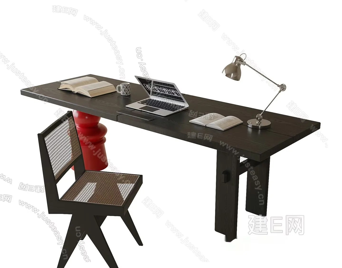 A Desk With A Laptop And Chair 3D Model – 13632 – VRAY Render