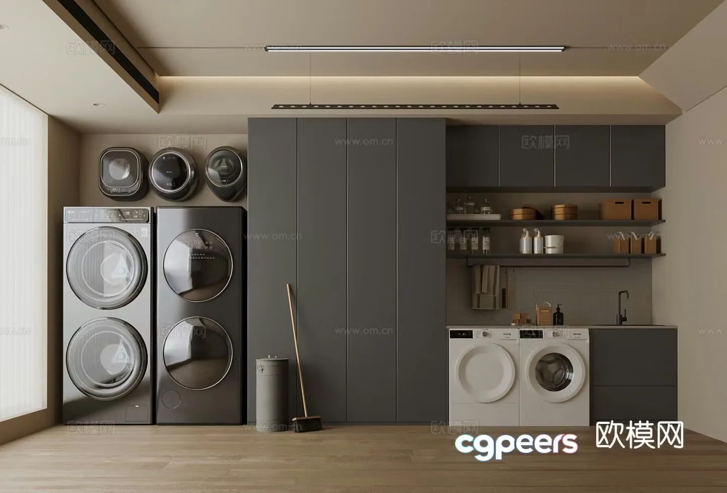 Modern balcony cabinet washing machine cabinet 3d model