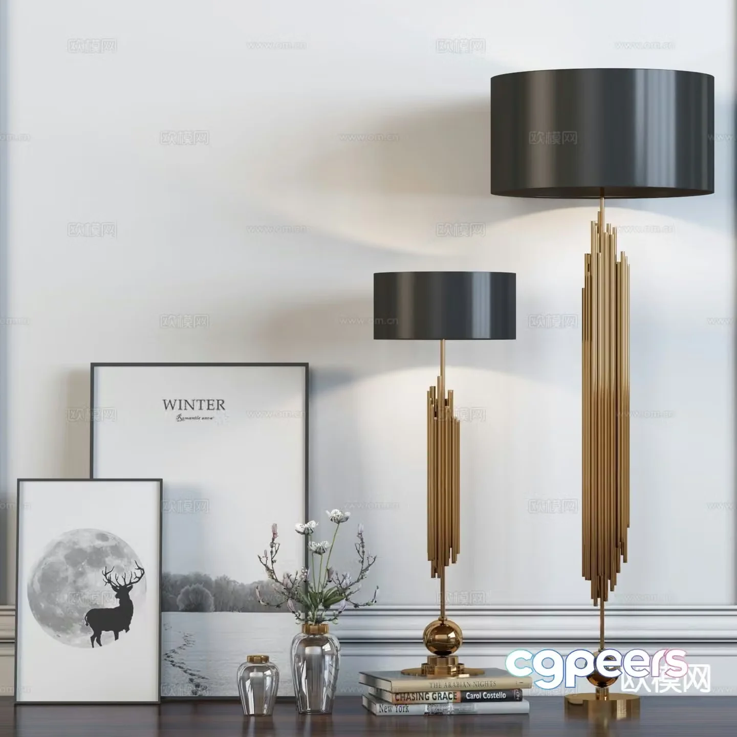 Modern decorations desktop ornaments paintings table lamps 3D model