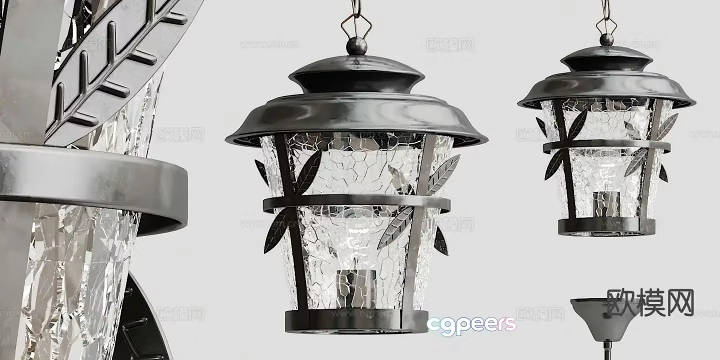Industrial style metal chandelier glass chandelier 3d model