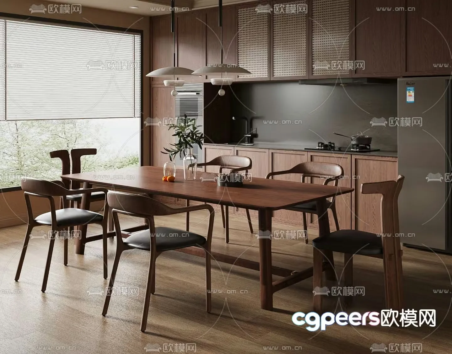 Medieval style dining table and chairs 3d model