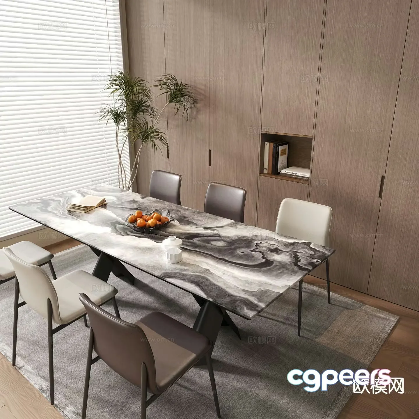 Italian dining table and chairs strip dining table 3D model