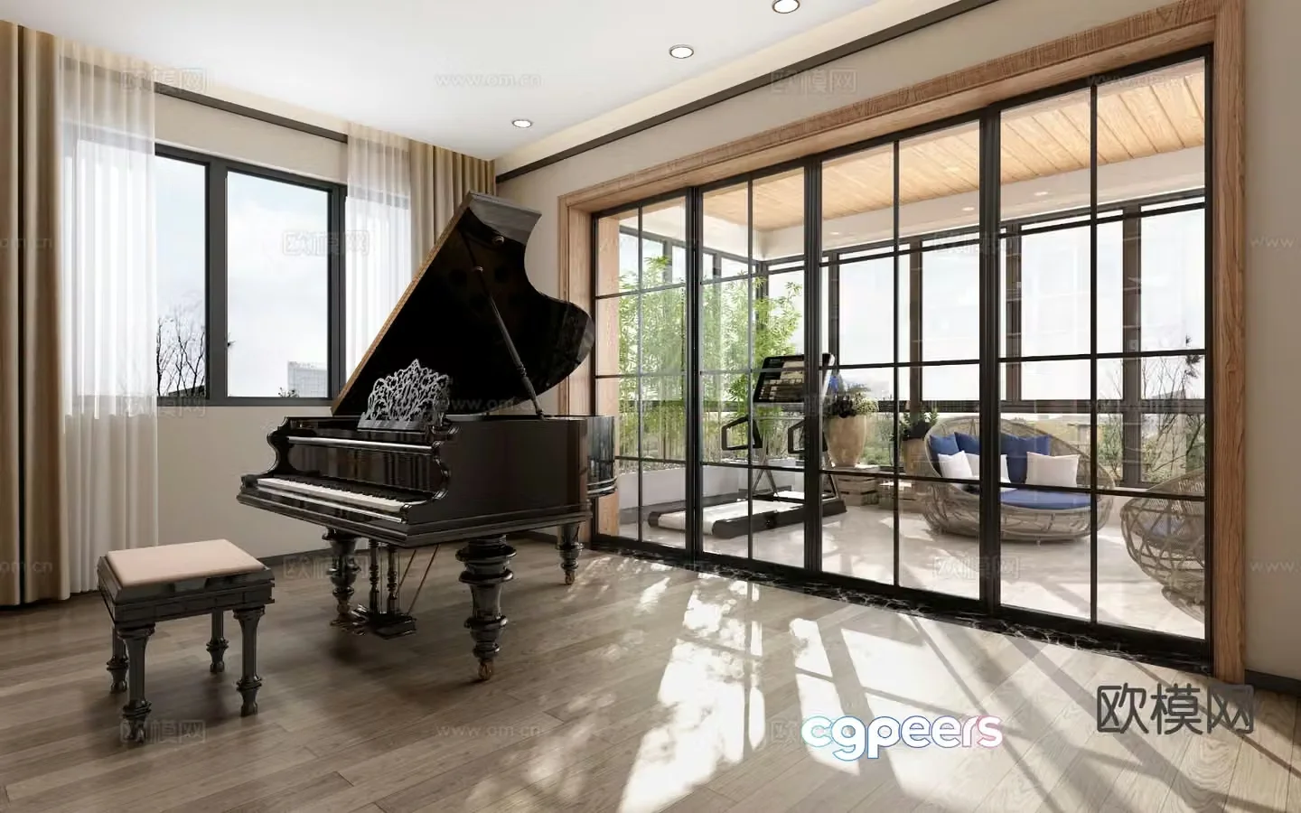Modern study balcony 3d model
