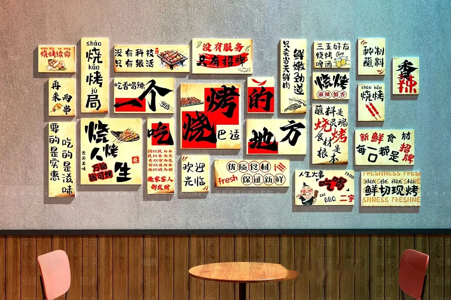 A Wall With Chinese Writing And Food Illustrations 3D Model – 17864 – VRAY Render