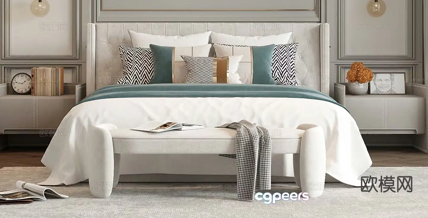 American double bed 3d model