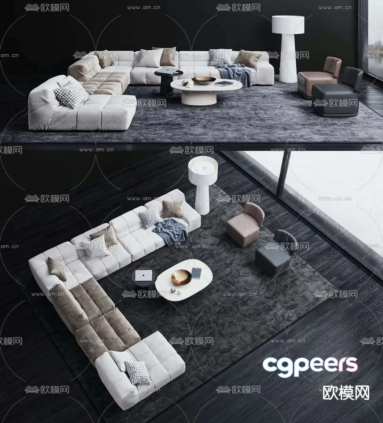 B&B italia modern fabric corner sofa set 3d model