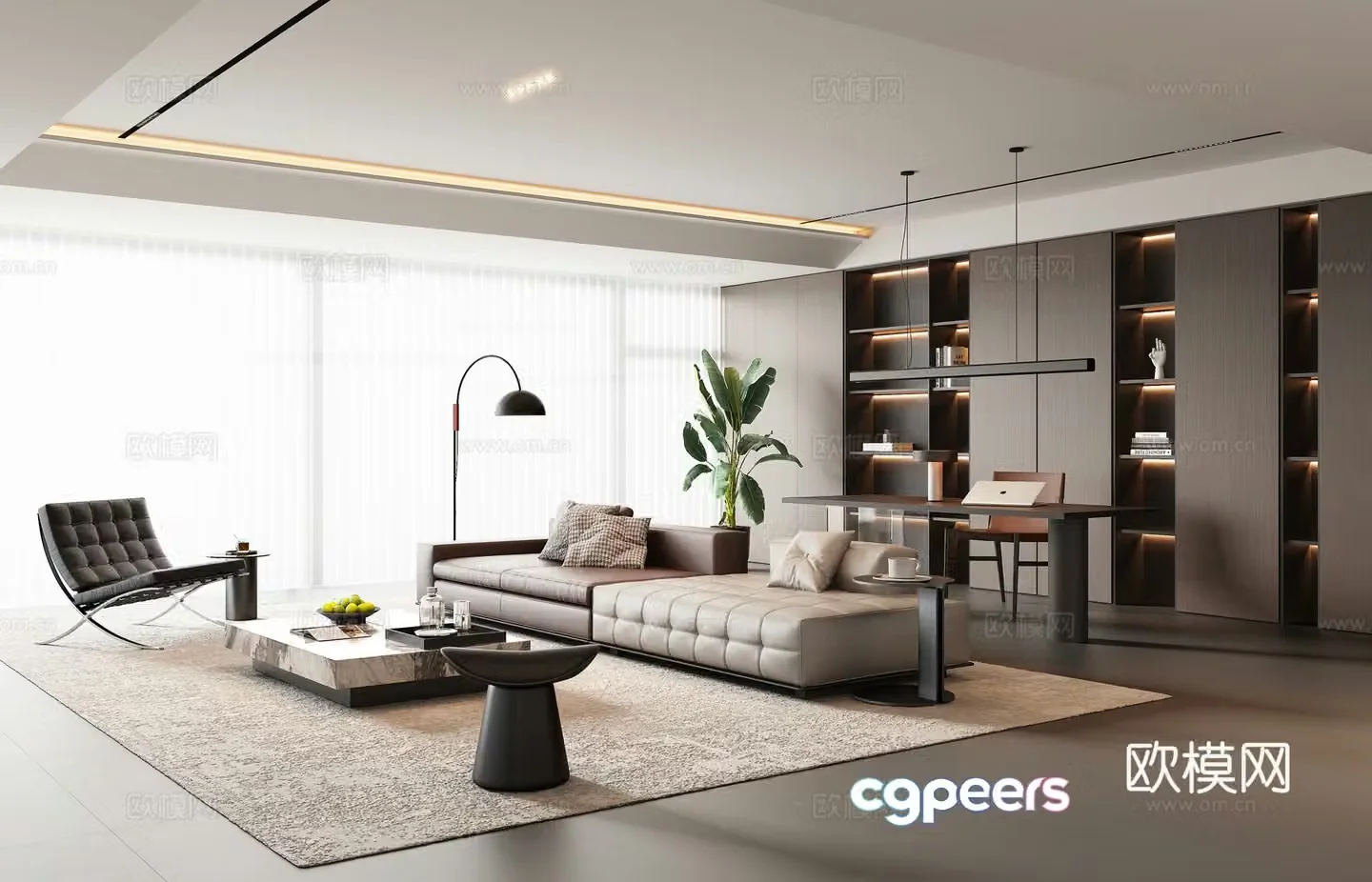 Modern Italian light luxury living room 3D model