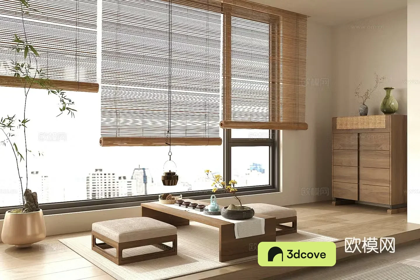 Middle-aged tea-tamin tea room with balcony modified tatami tea room 3D model