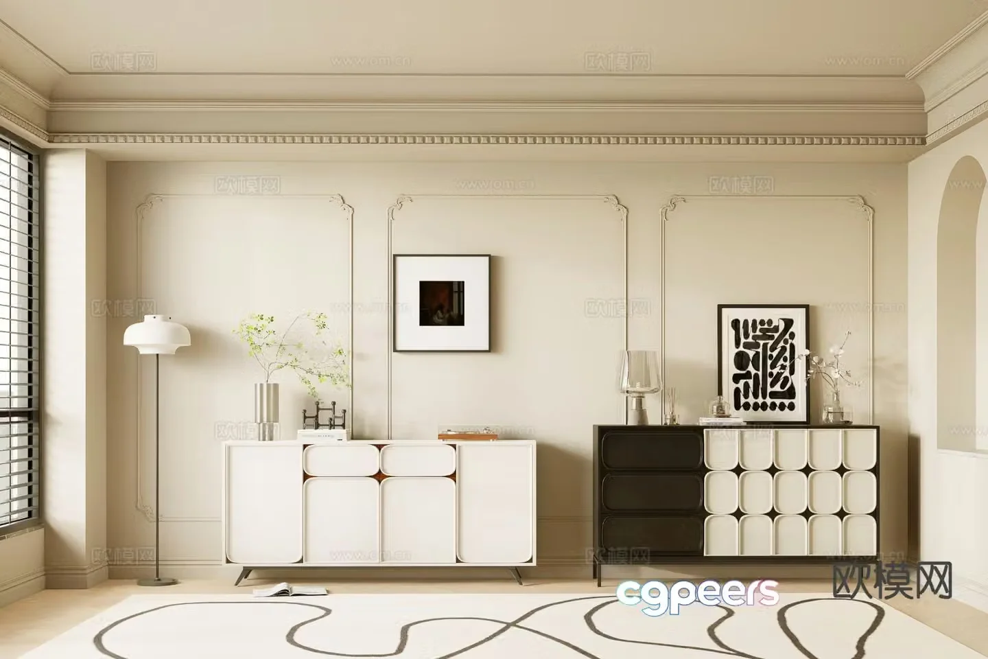 Cream style side cabinet entrance cabinet storage cabinet 3D model