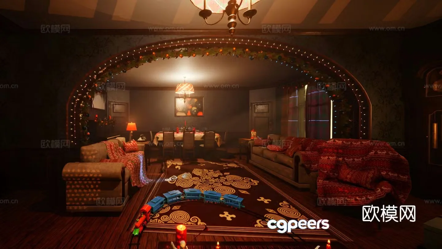 European style restaurant Christmas house 3d model