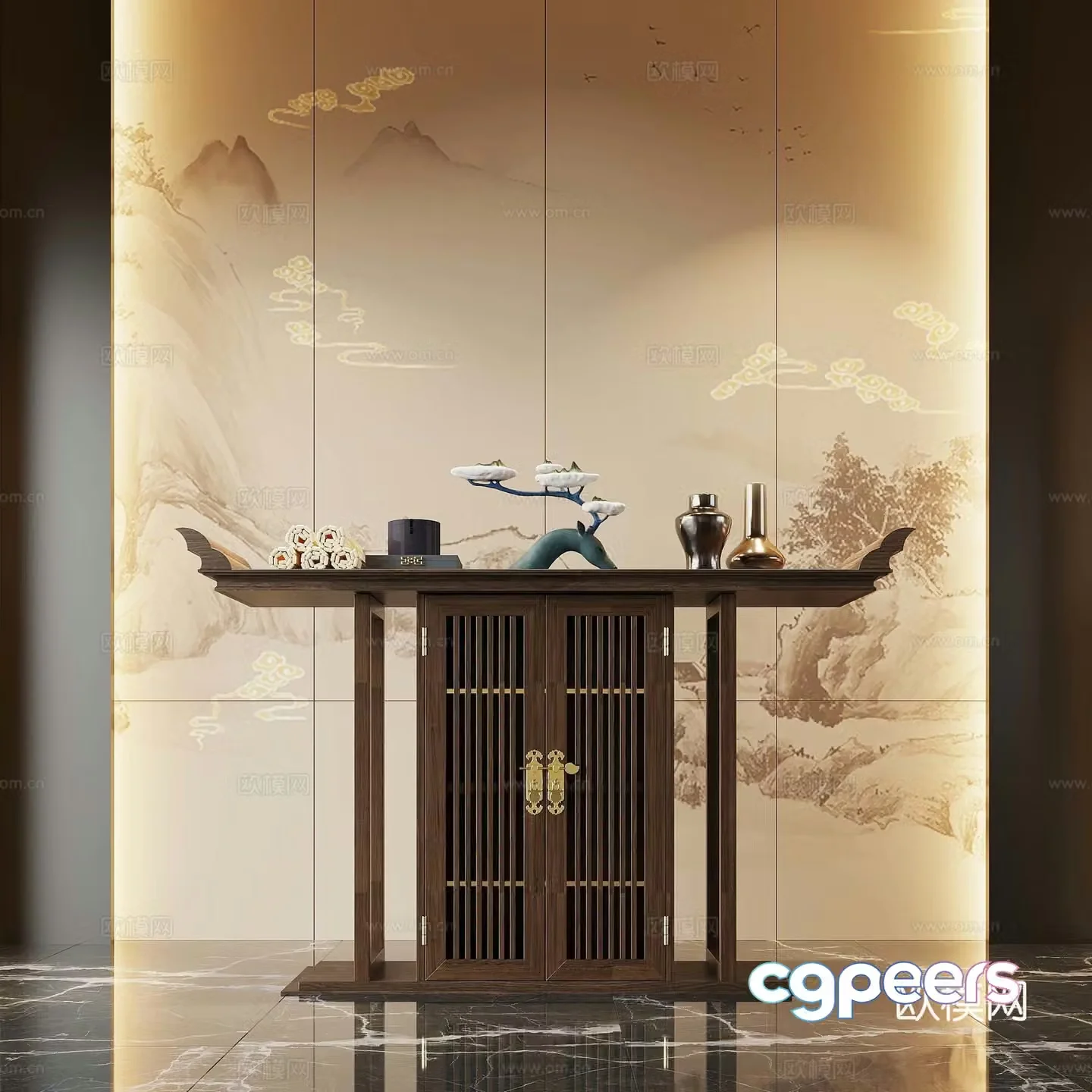 New Chinese style entrance cabinet end view cabinet end view platform 3D model