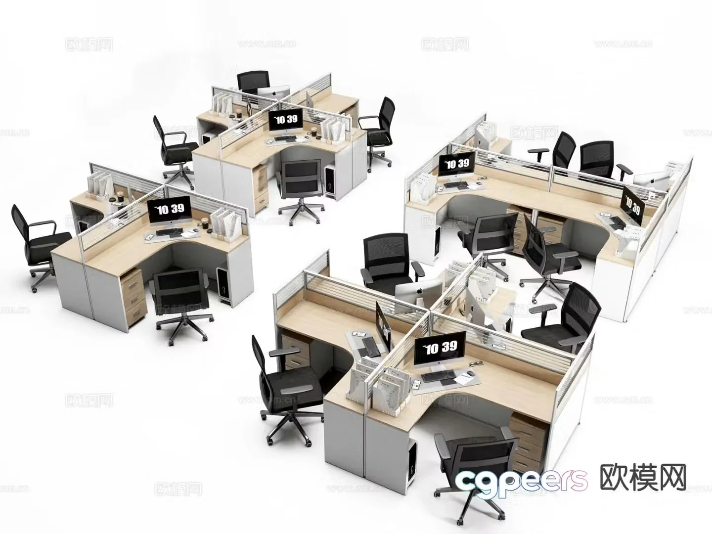 Card space office desk and chair workstation staff table 3D model