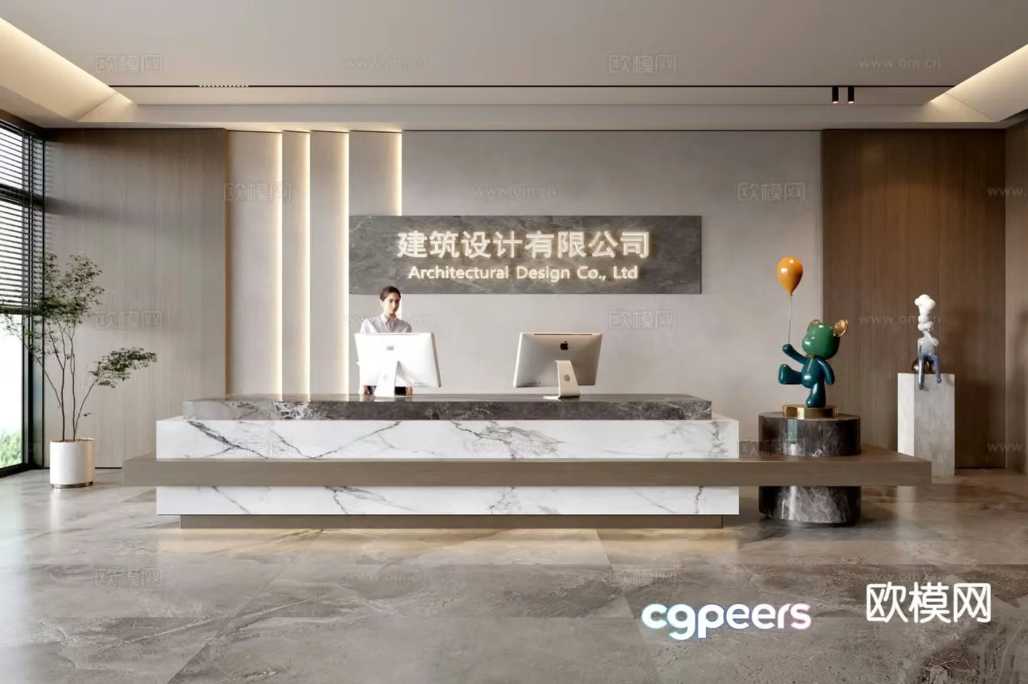 Modern company front desk reception desk service desk information desk 3d model