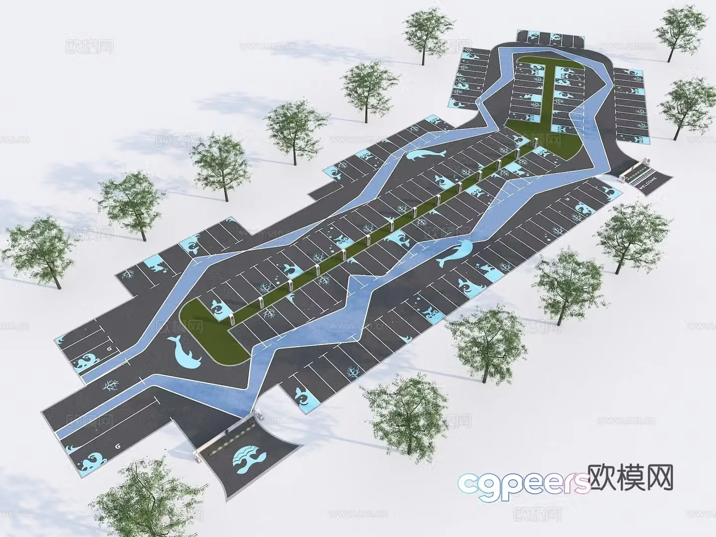 Modern parking lot Featured parking space Painted parking lot Scenic parking lot 3D model