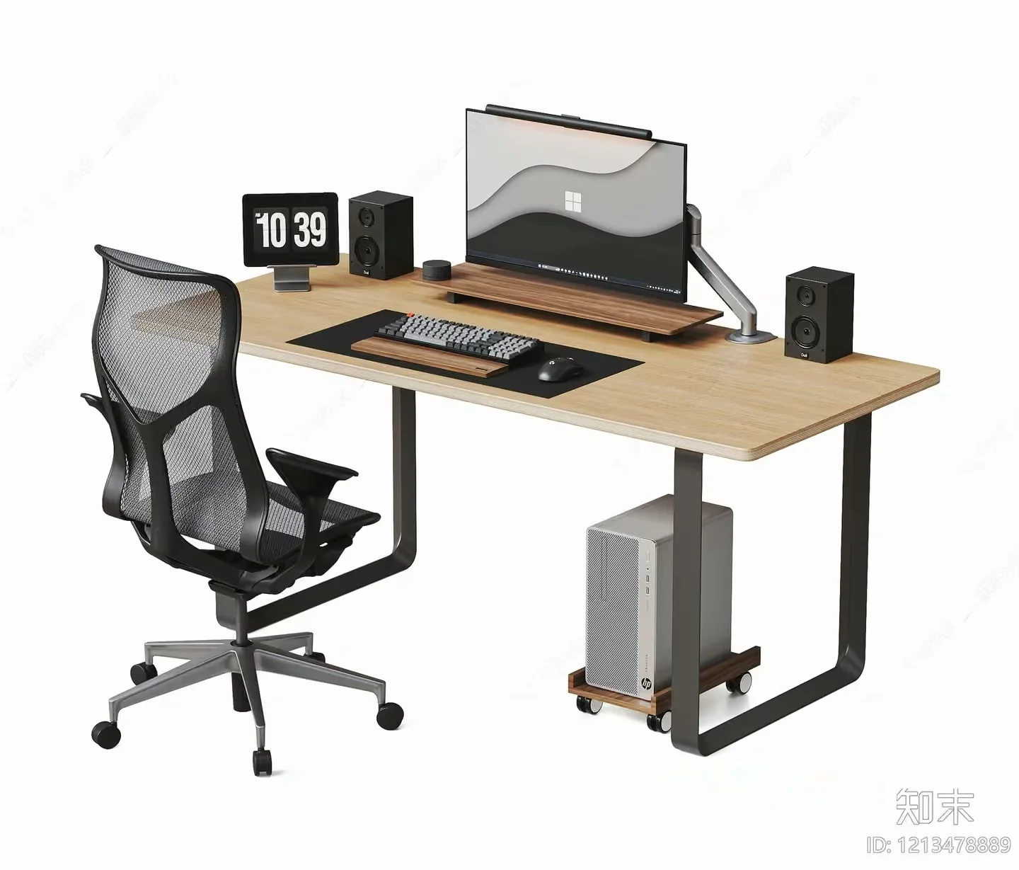 A Computer Desk With A Chair 3D Model – 13227 – VRAY Render