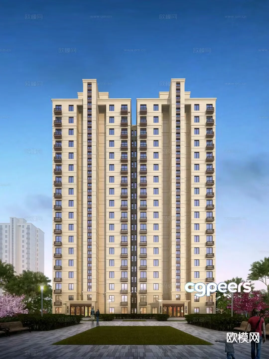 Multi-story residential building exterior 3D model