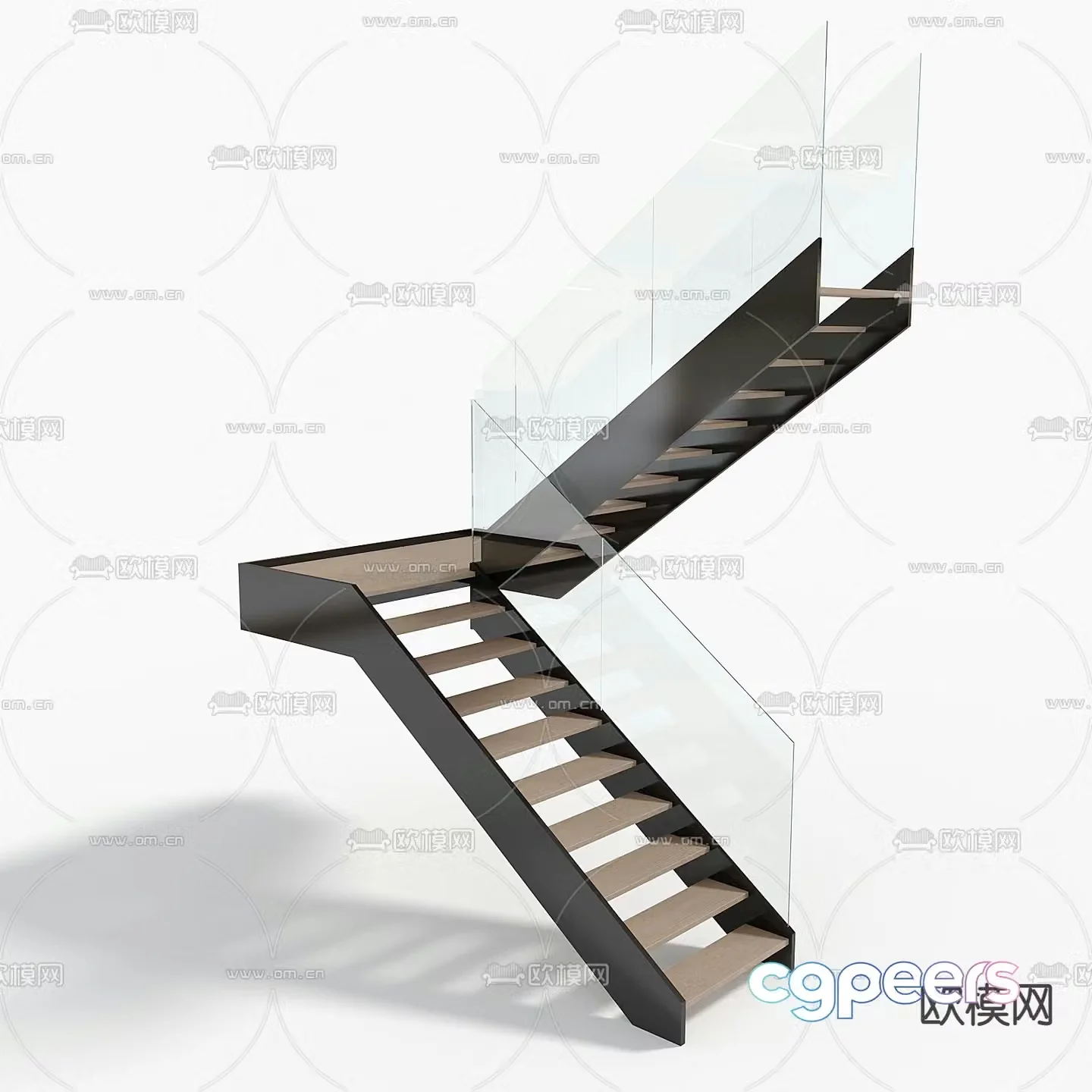 Glass handrail staircase corner staircase 3d model
