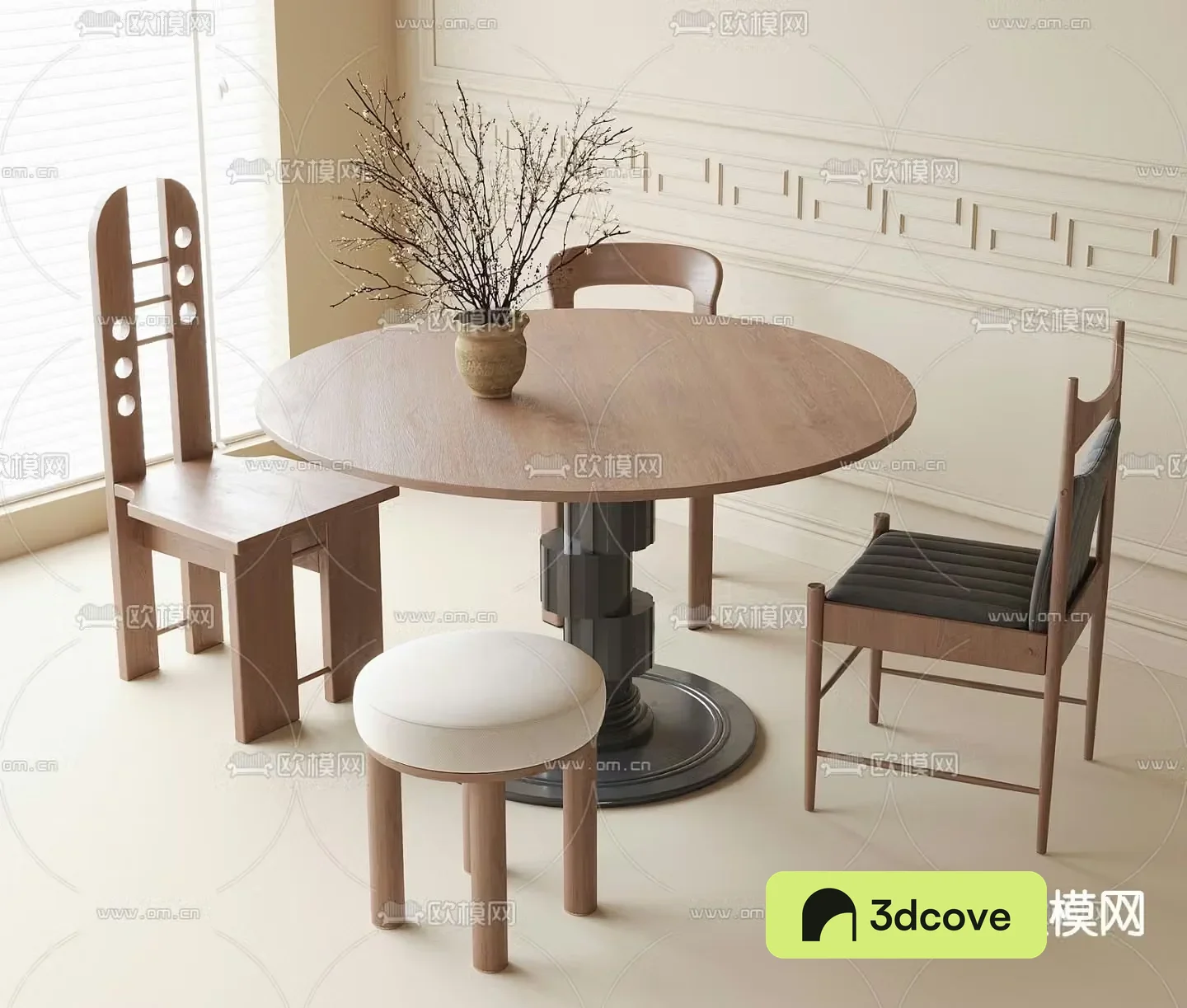 Medieval style dining table and chairs round table 3d model