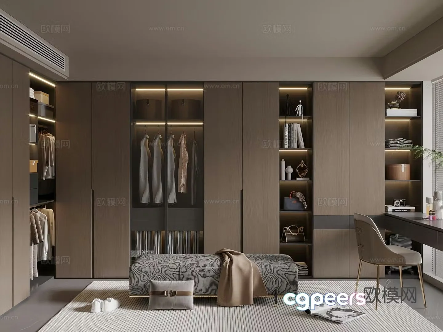 Middle Ages New Chinese Style Cloakroom Master Bedroom Walk-in Cloakroom Corner Cloak 3D Model