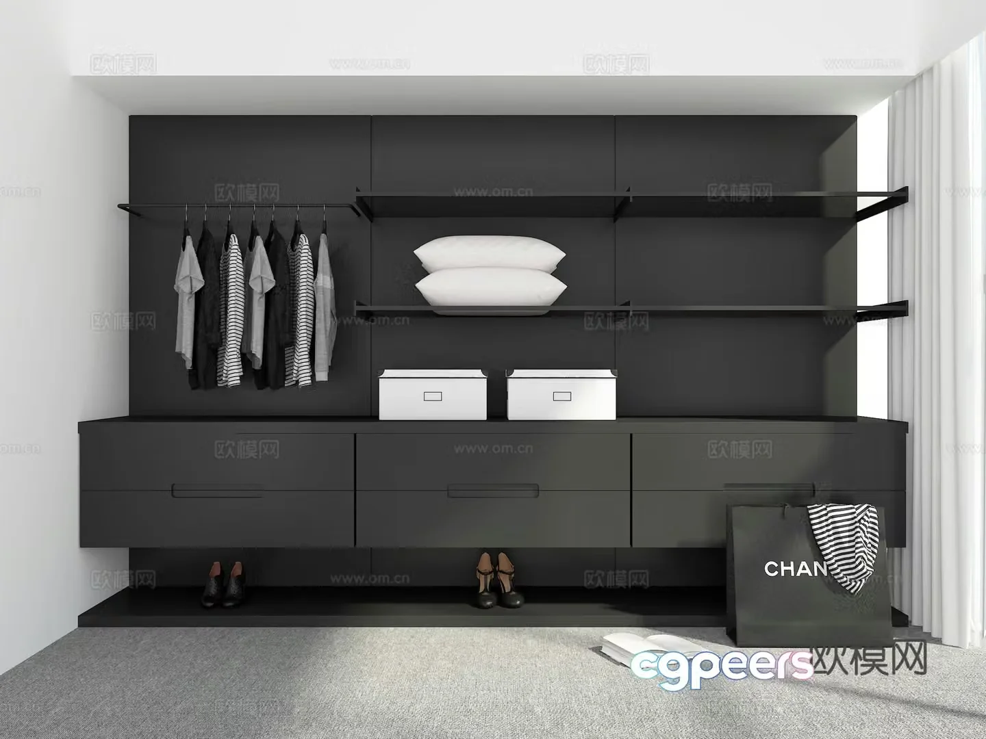 Modern doorless wardrobe 3d model