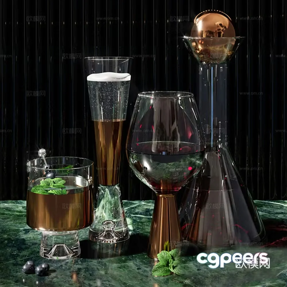 Wine and drink glassware 3d model