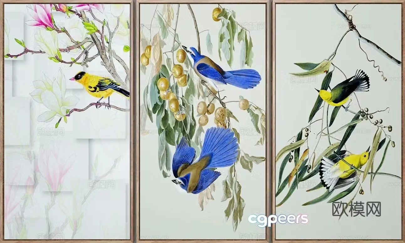 New Chinese style flower and bird painting decorative painting 3D model