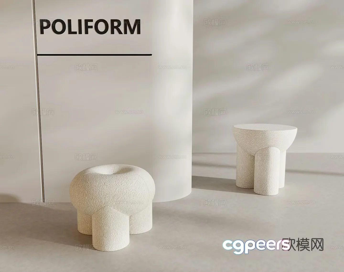 Cream style stool sofa stool 3d model