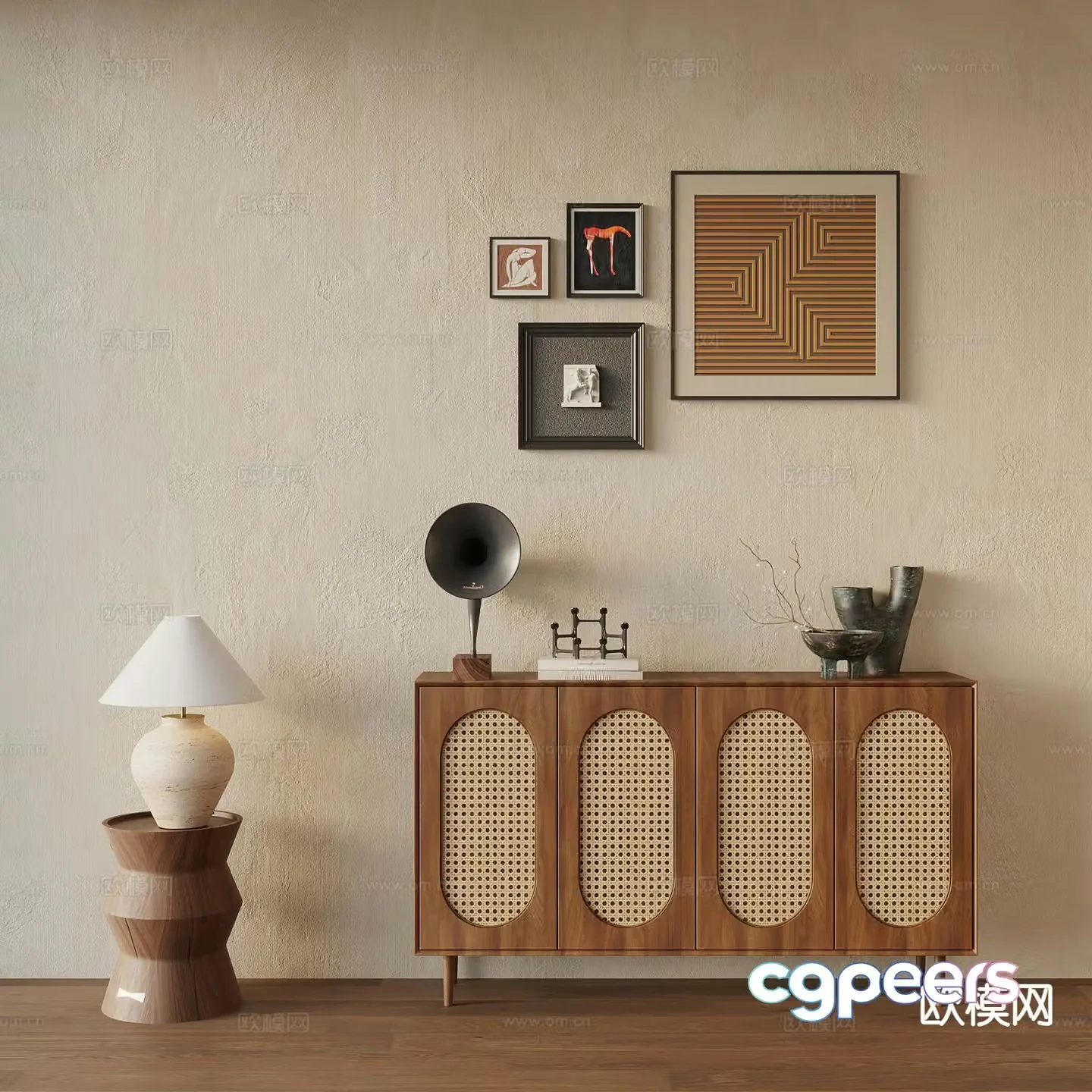 Wabi-sabi style entrance cabinet low cabinet 3D model