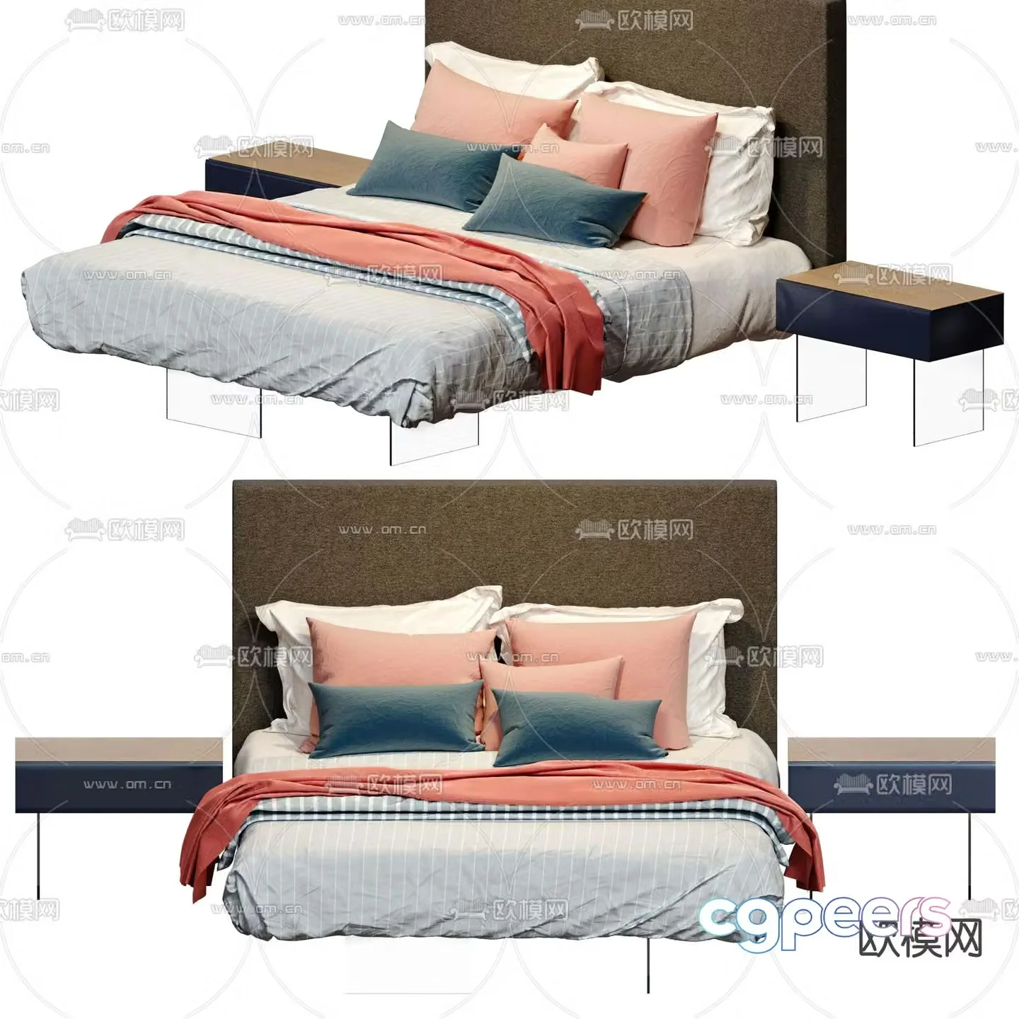 Double bed fabric double bed 3d model