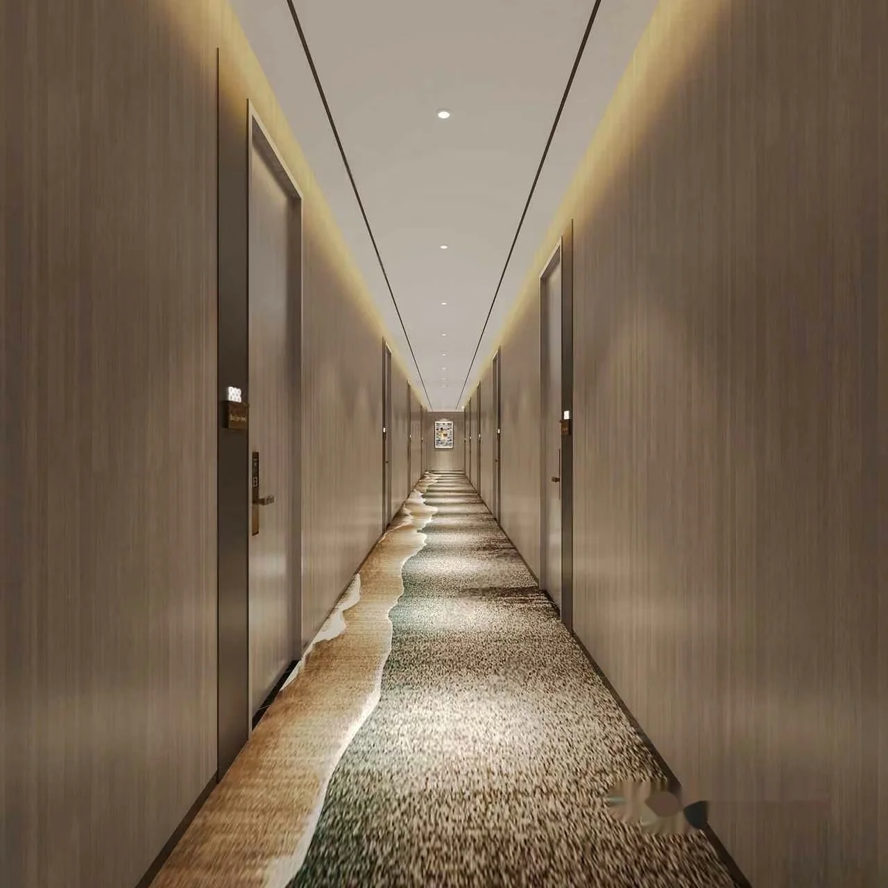A Long Hallway With Doors 3D Model – 2348 – VRAY Render