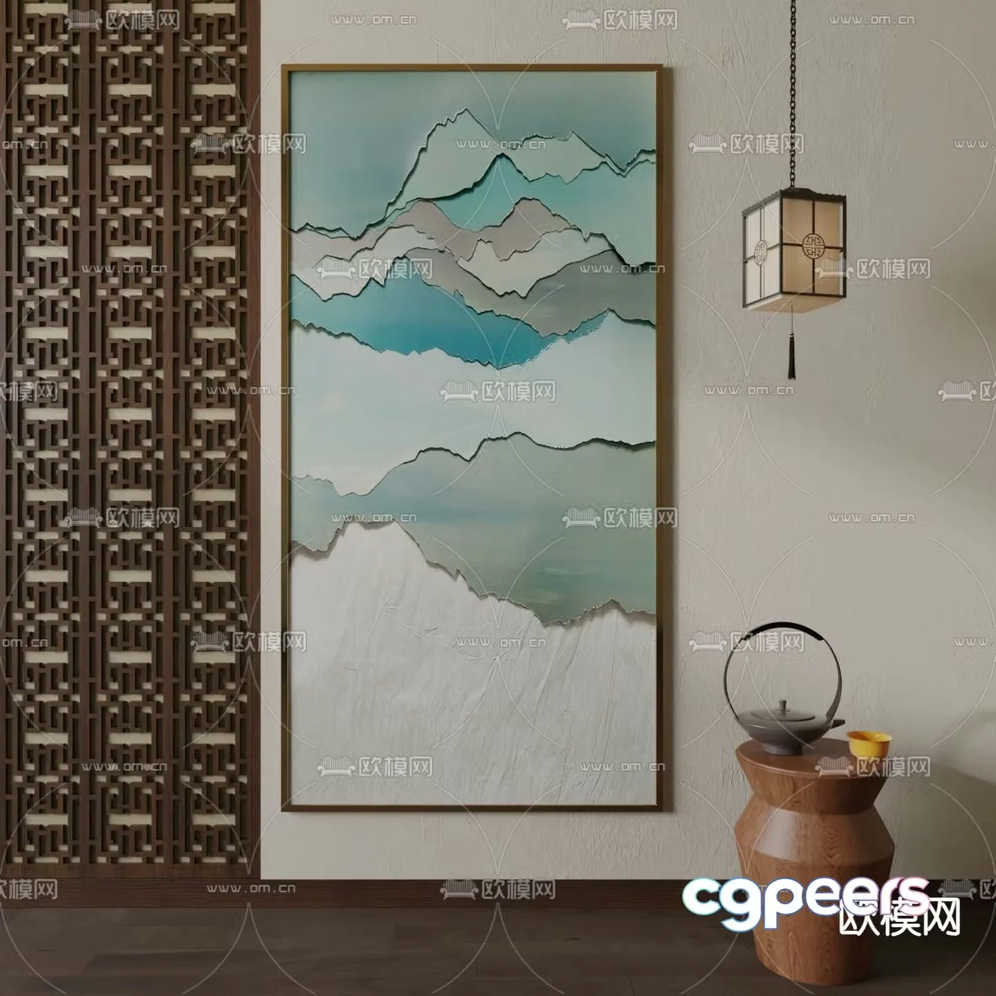 New Chinese style texture painting Abstract painting Decorative painting 3D model