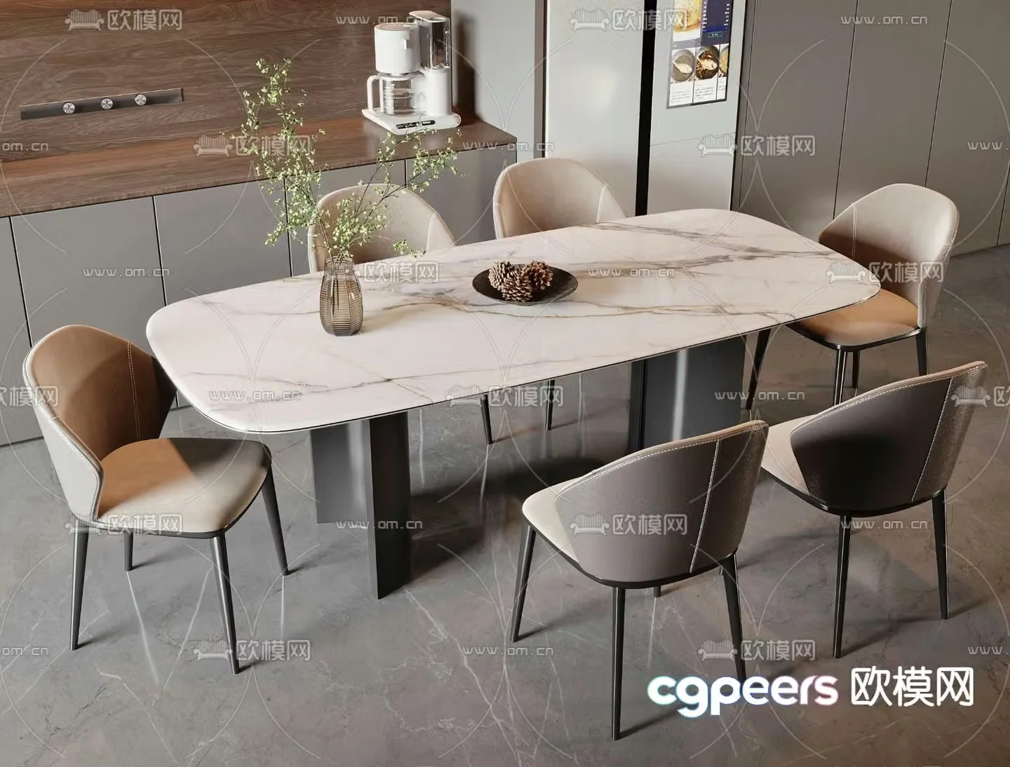 Modern dining table and chairs 3d model
