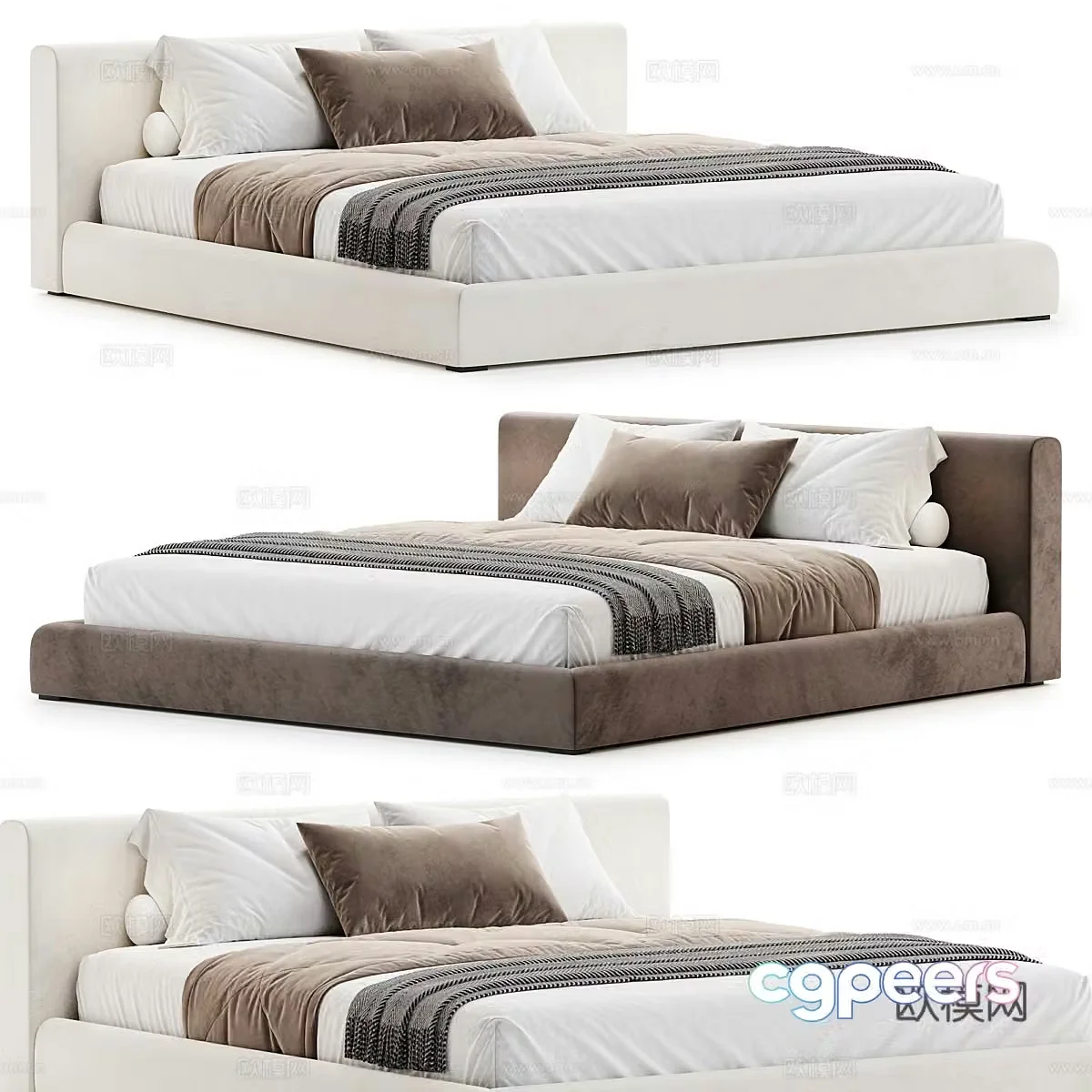Modern Italian CHIARO fabric double bed 3D model