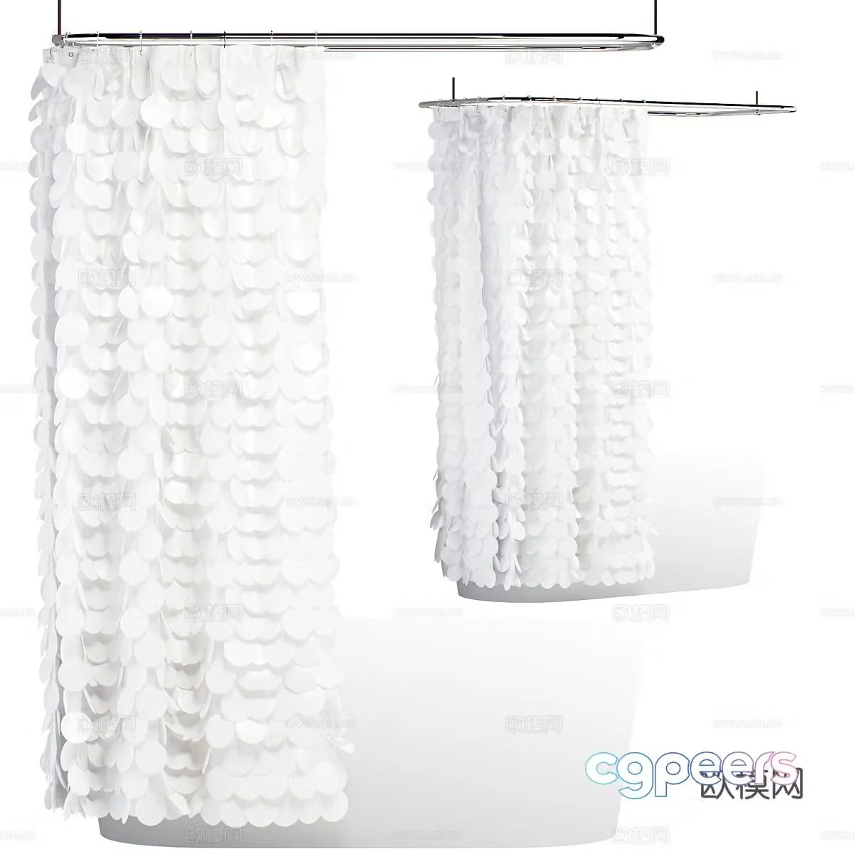 Modern creamy bathtub shower curtain 3d model