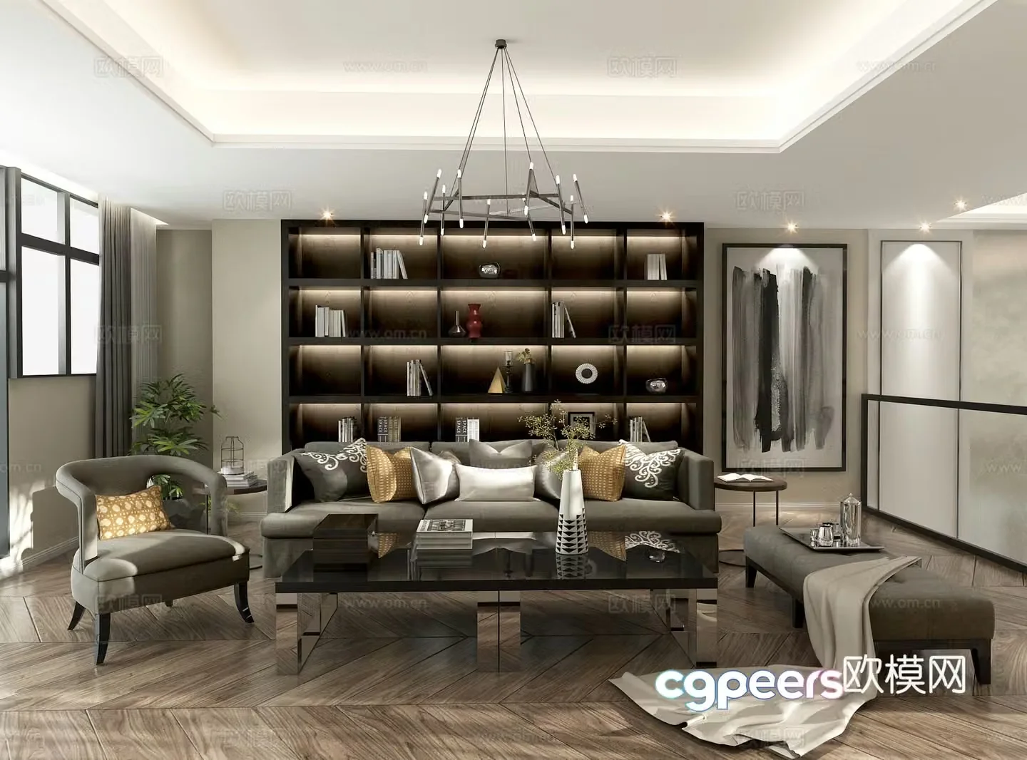 Modern living and dining room chandeliers multi-person sofa coffee table sofa stool locker ornaments 3D model