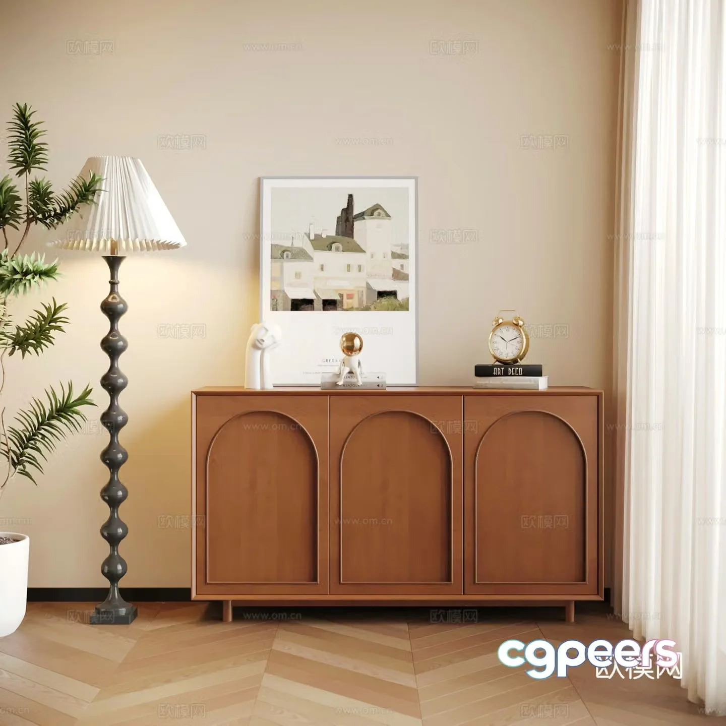Modern medieval style porch cabinet side cabinet decorative cabinet floor lamp 3d model