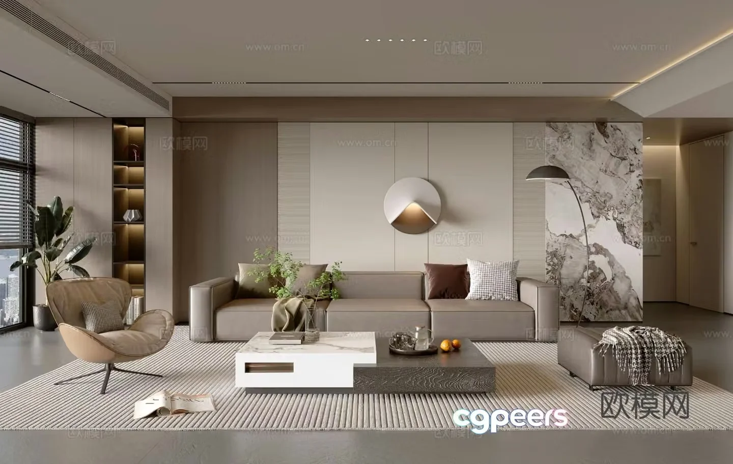 Modern simple living room balcony cabinet sofa combination coffee table sofa background wall 3d model