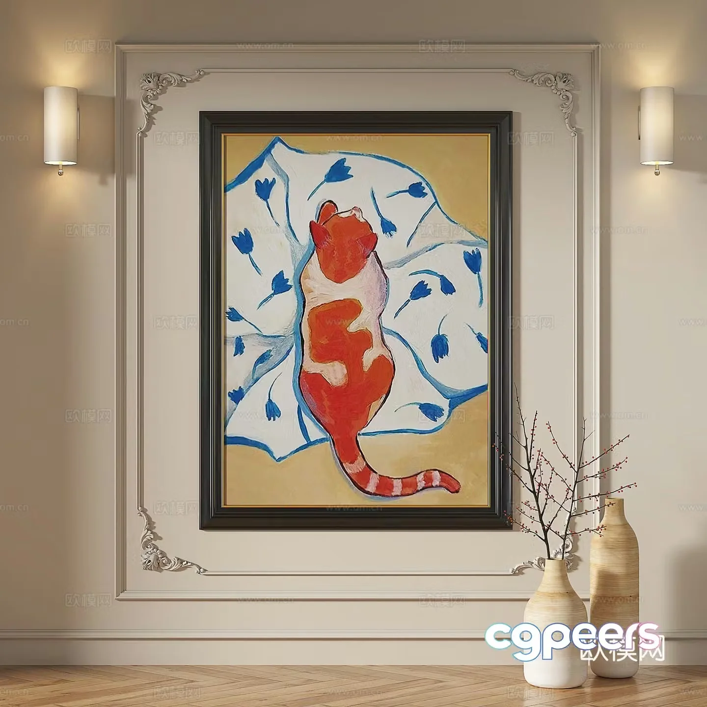 French retro oil painting modern simple light luxury modern decorative painting 3d model
