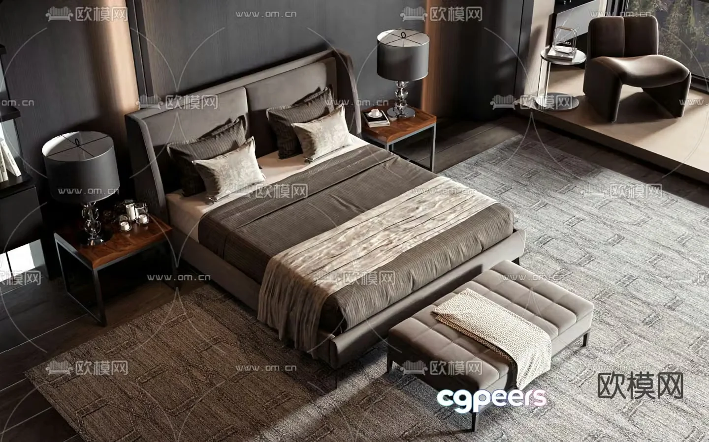Commercial bed double bed 3d model