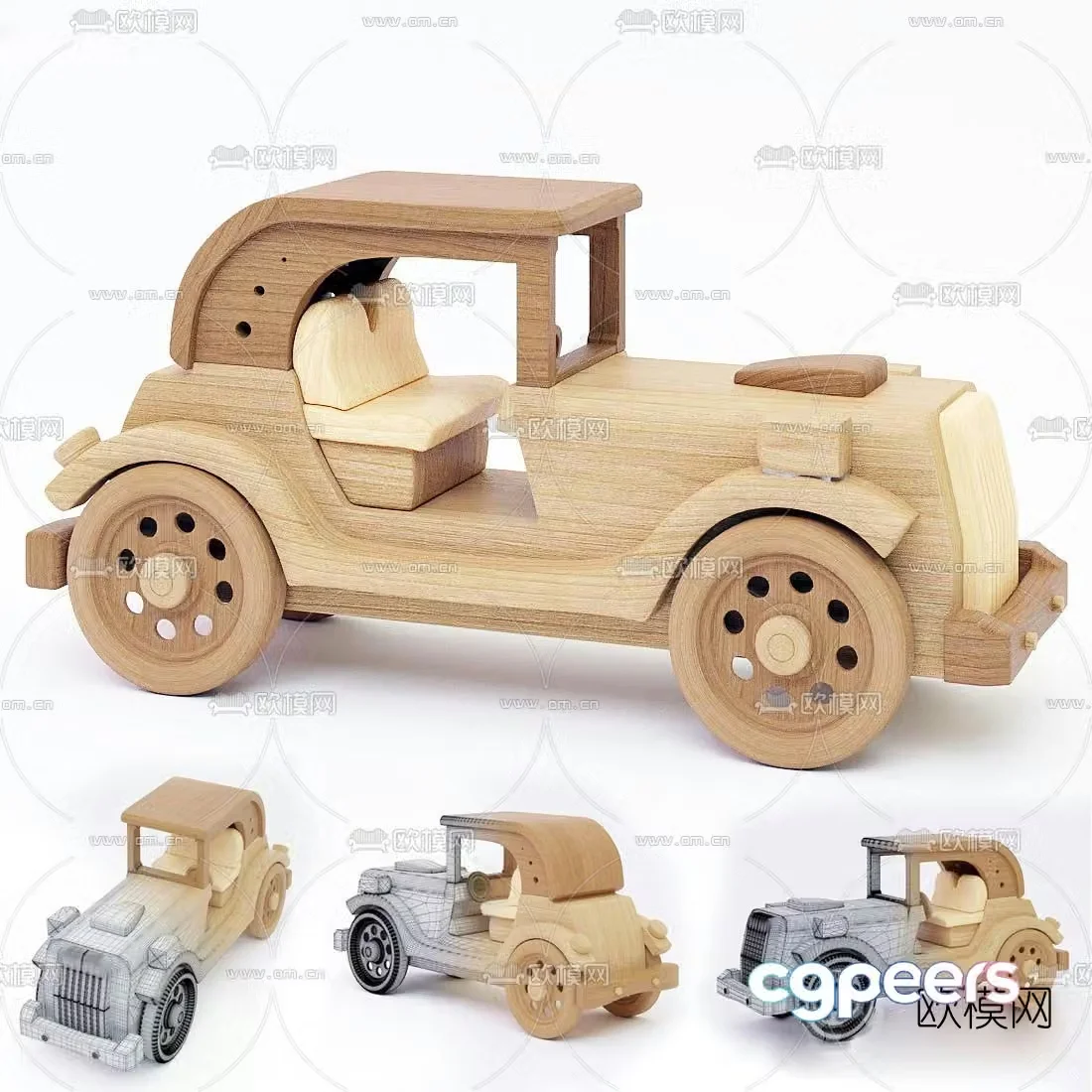 Nordic solid wood toy car 3d model
