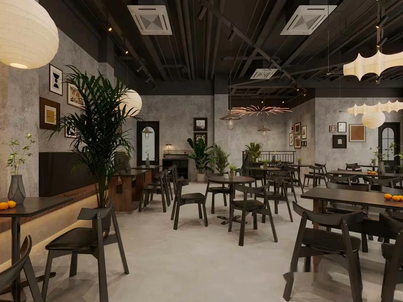 Modern Industrial Cafe 3D Model – 12786 – VRAY Render