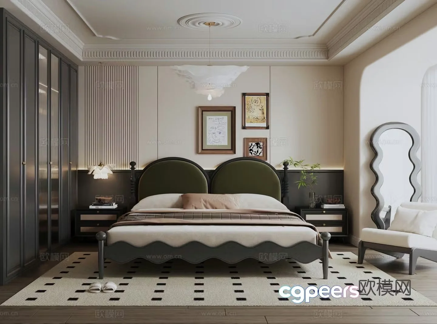 French retro style bedroom master bedroom 3d model
