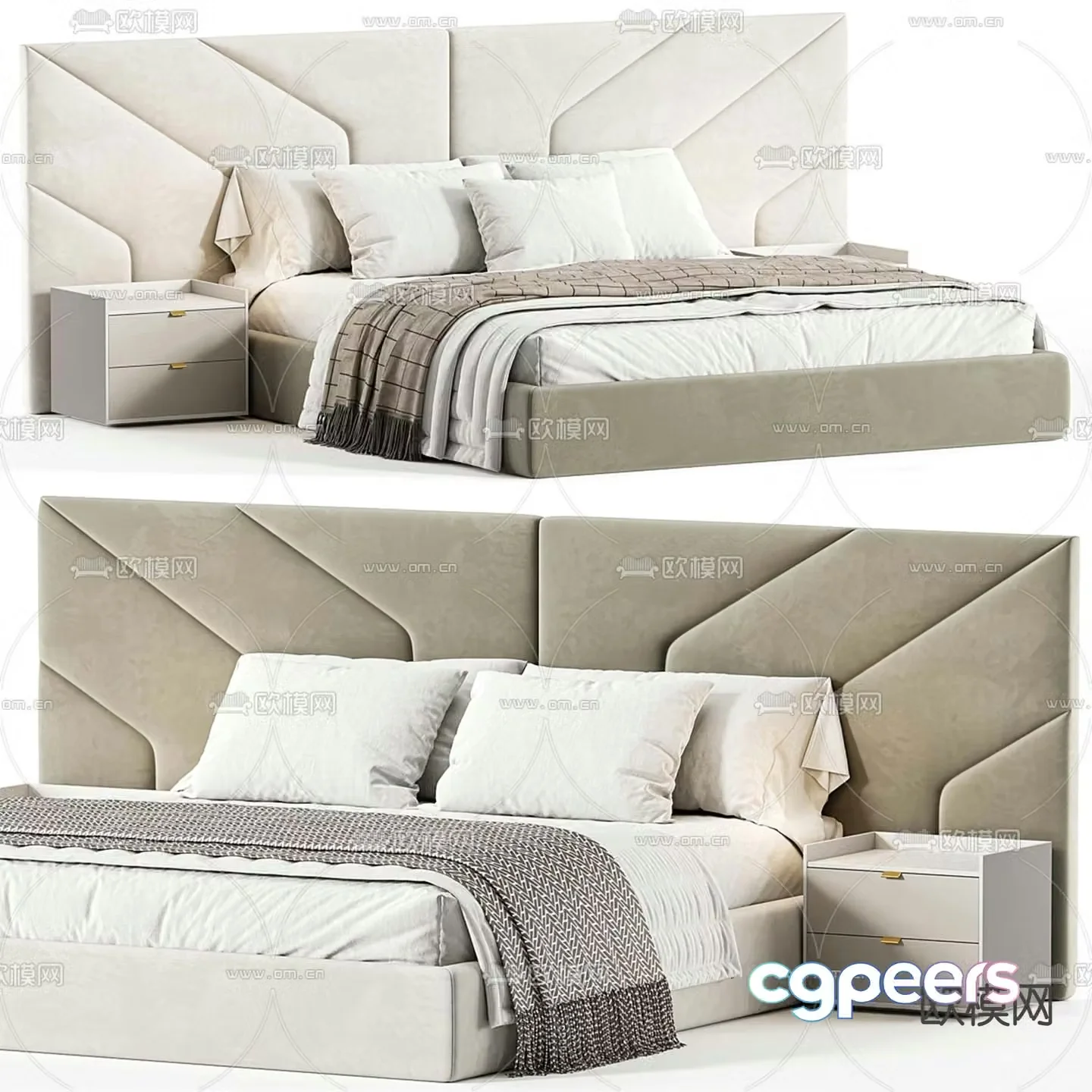 BORI fabric double bed 3d model