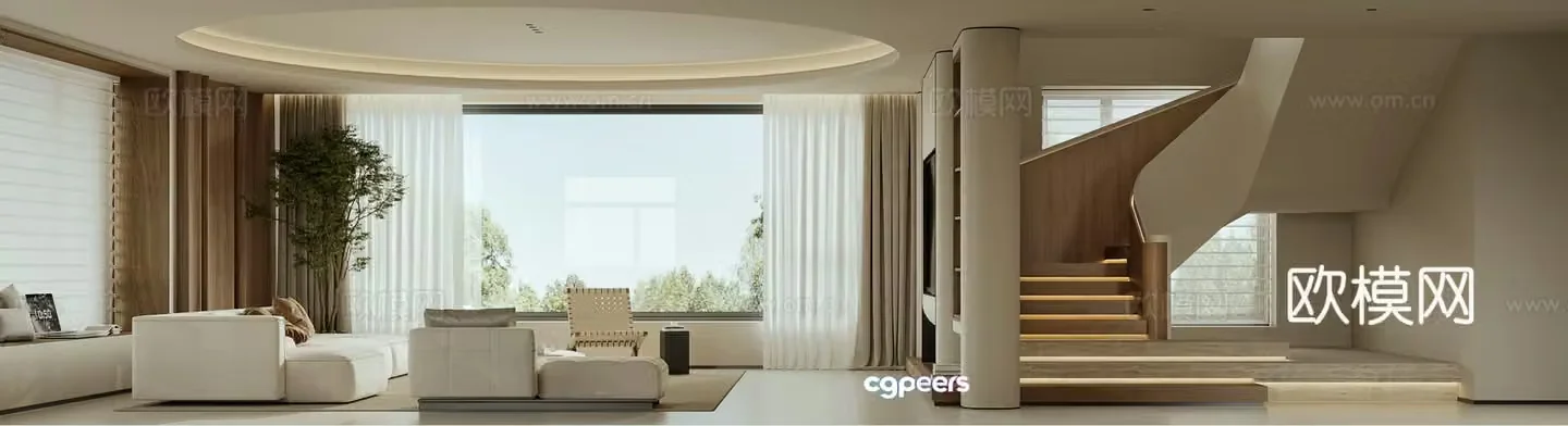 Modern Wasabi Villa Living Room 3D Model