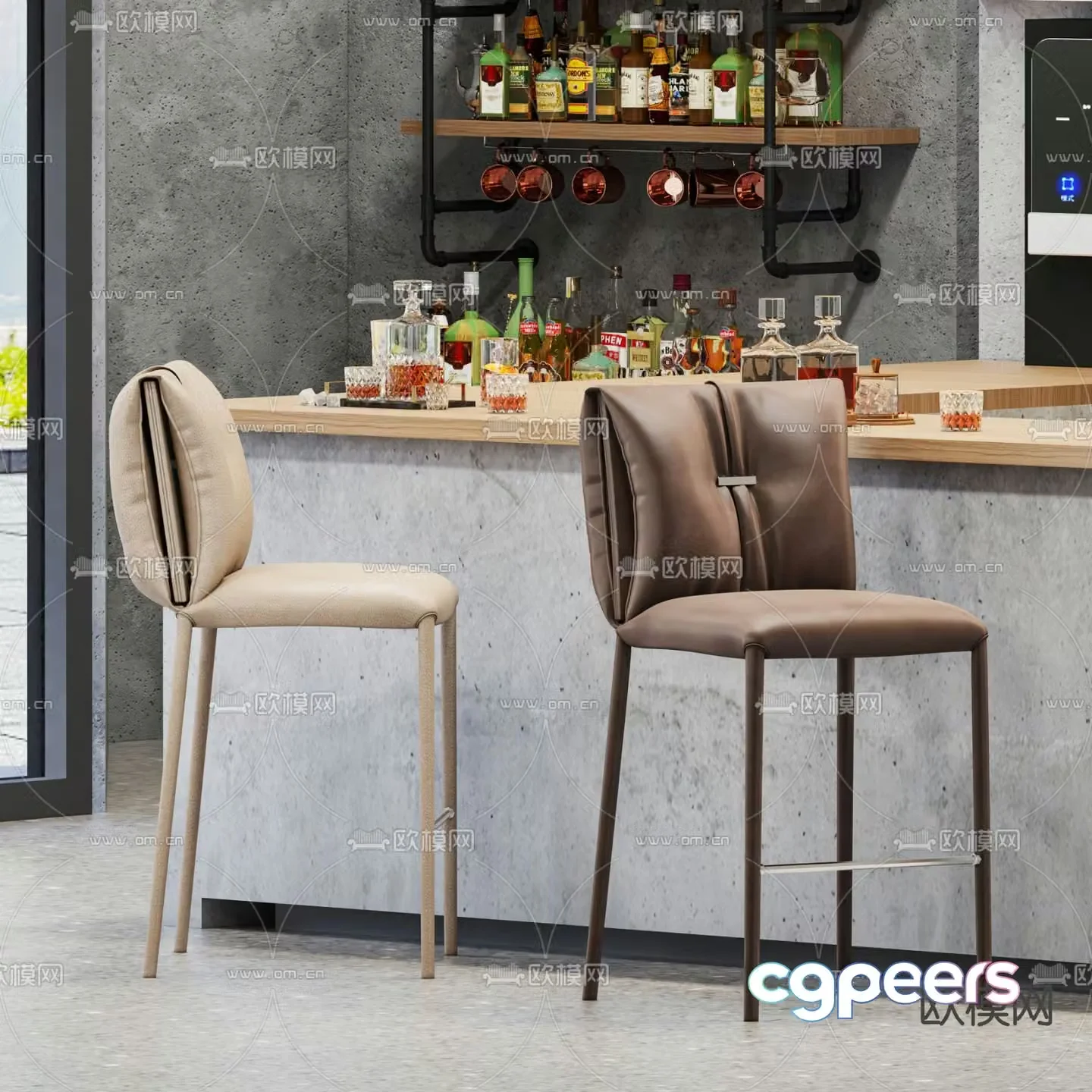 Industrial style bar chair bar 3d model
