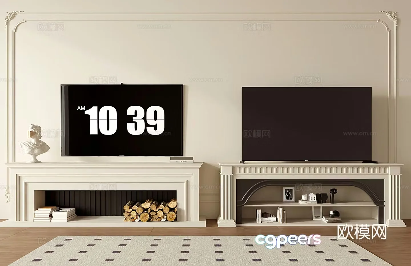 French fireplace floor-standing shelf bookshelf storage cabinet TV cabinet 3d model