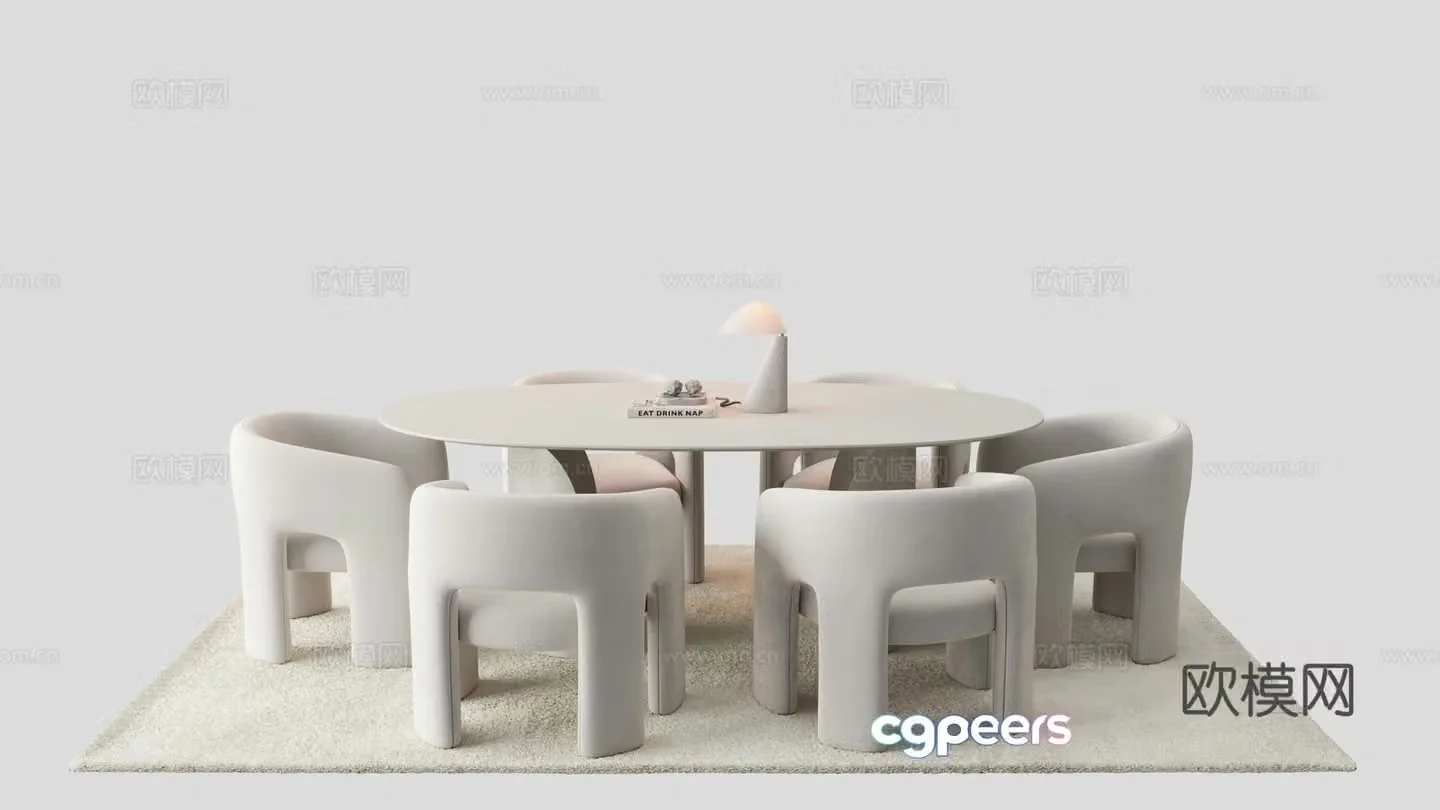 Modern dining table and chairs white dining table 3d model